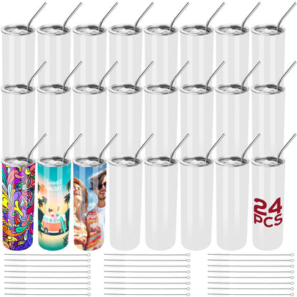 MAIKESUB 24 Pack 20oz Straight Skinny Sublimation Tumblers with Lids – Blank Metal Tumbler Set for Dye-Sublimation Decoration, Vinyl Crafts & DIY Personalized Gifts