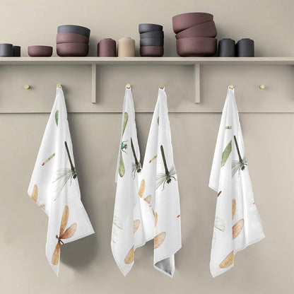 Qilmy Kitchen Dish & Tea Towel Dragonfly Reusable Cloths for Cooking & Drying Dishes, 28x18in-4 PCS