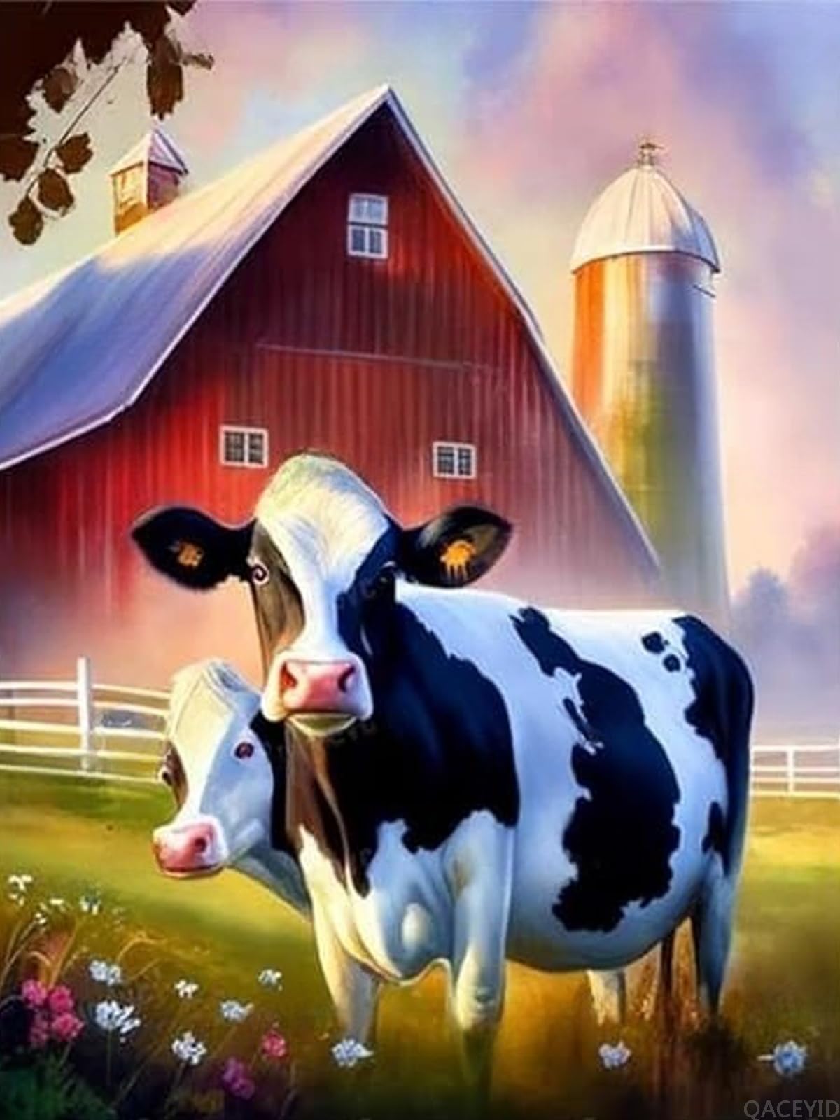 QACEYID Diamond Painting Kits Farm Cow 12x16 inch Full Diamond Canvas DIY Sparkling Gemstone Art Painting, Stress Relief Crafts, for Family Interactive Room Decor Home Decor