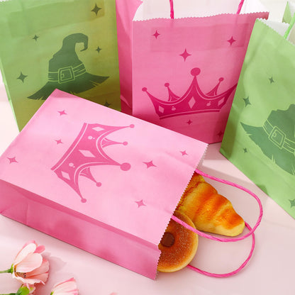 FYSUIMU 24Pcs Witch Paper Bag Pink and Green Party Favor Bags Candy Bags with Handle for Halloween Birthday Baby Shower Princess Birthday Favors Supplies