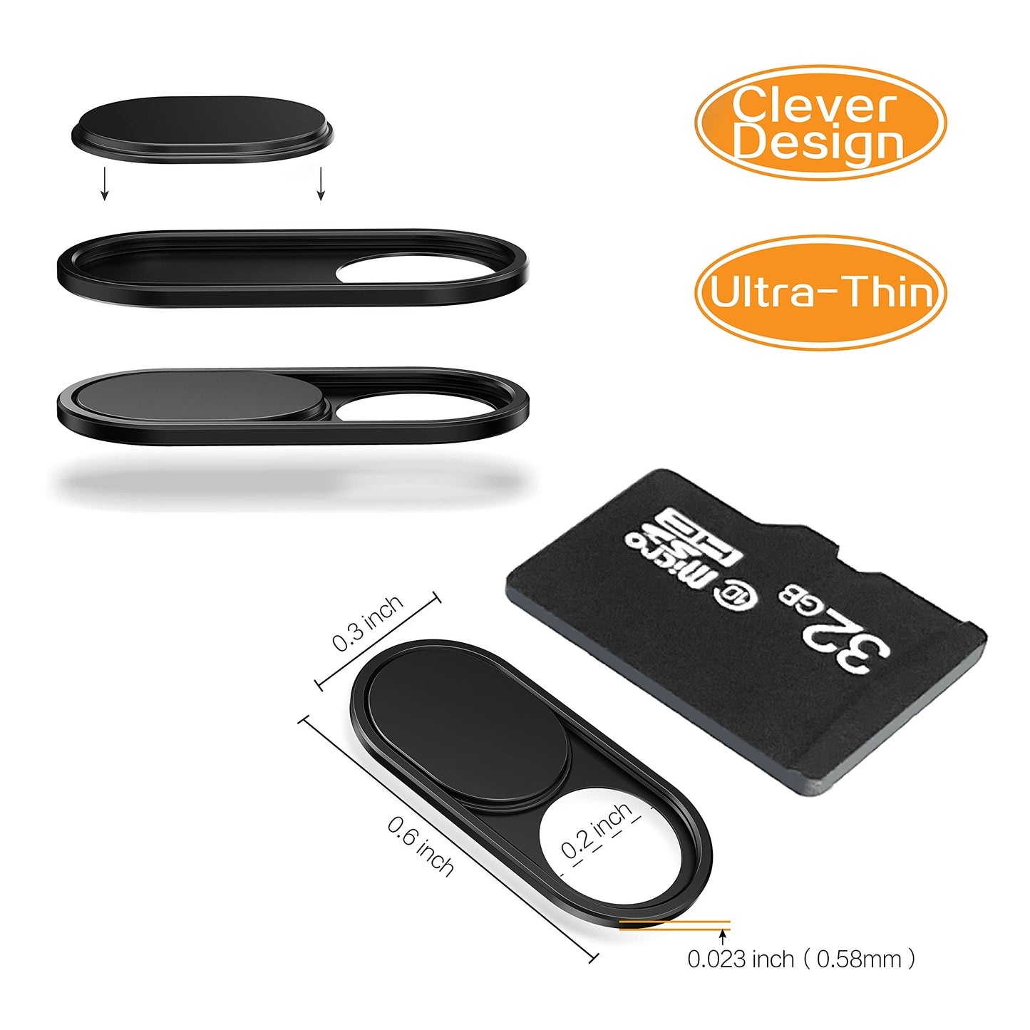 imluckies Laptop Camera Cover Slide, 0.023 inch Ultra-Thin Design, Invisible Design, Camera Cover, Physical Anti-Peeping, for Laptop Computer, MacBook Pro/Air iMac iPad Tablet [2 Pack Black]