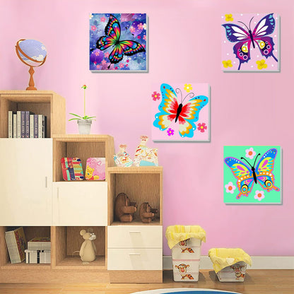 4 Pack Butterfly Paint by Number for Kids with Wooden Frame, Paint by Numbers for Kids Butterflies Ages 4-8-12, Easy Painting with Numbers DIY Acrylic Oil Painting Kits for Home Wall Decor (8X8 inch)