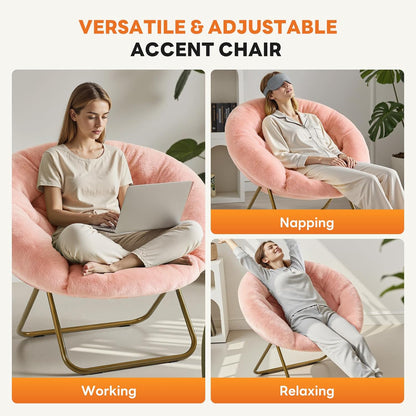 Cozy Sweetcrispy Saucer Chairs, Comfy Folding Faux Fur Living Room Reading Lounge Chair with Soft Thick Padded Seat