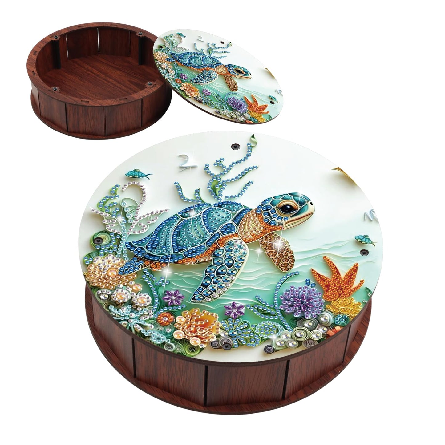 JZHYOAN Sea Turtle Diamond Art Snack Box with Lid for Home DIY Animal Diamond Painting Wooden Container Holder Gem Art Holder Box for Family Table Movie Snack Tray Organizer Storage Decor Craft