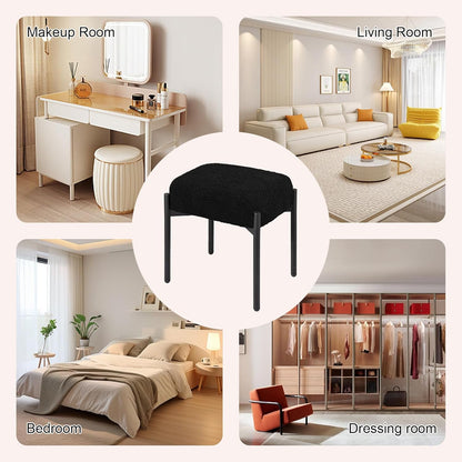 16.3"L 12.8"W 17.3"H 4 Vanity Stool Chair Faux Fur, x x Soft Ottoman, Makeup Chair Bench Furry Padded Seat with Metal