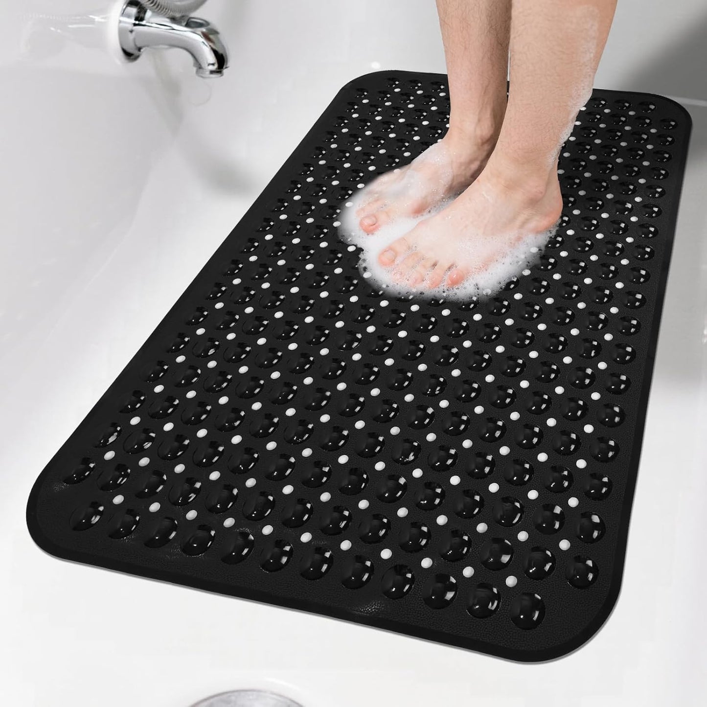 17x30 Inch Black Bathtub Mat Shower Mat Non Slip Standard Size, Soft Bubble Bath Tub Mat Shower Mats for Inside Shower