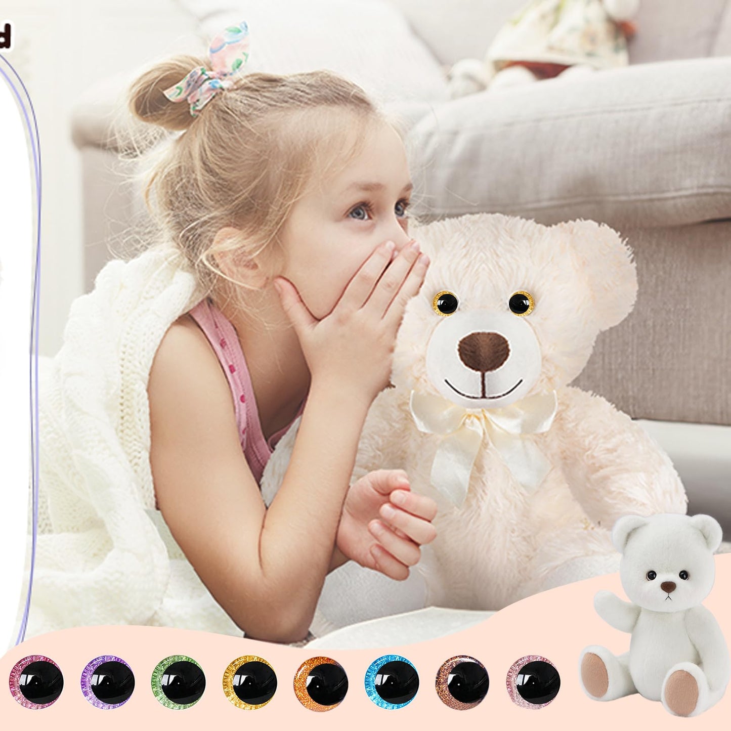 64 Pcs Glitter Safety Eyes 30mm 3D Safety Eyes for Amigurumi Glitter Eye for Stuffed Animals Large Safety Eyes Crochet for DIY of Puppet, Bear Crafts, Toy Doll Making Supplies (8 Colors)
