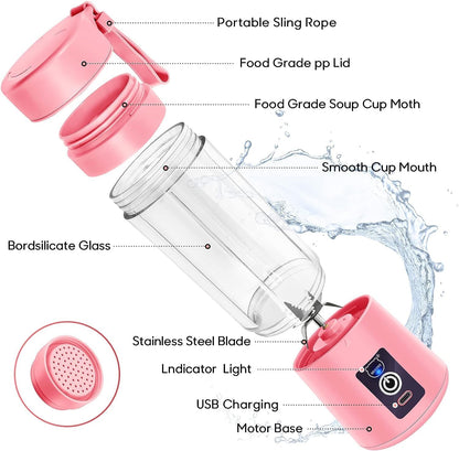 Portable Blender, USB Rechargeable Personal Fruit Blender, Mini Smoothie Blender (Pink)
