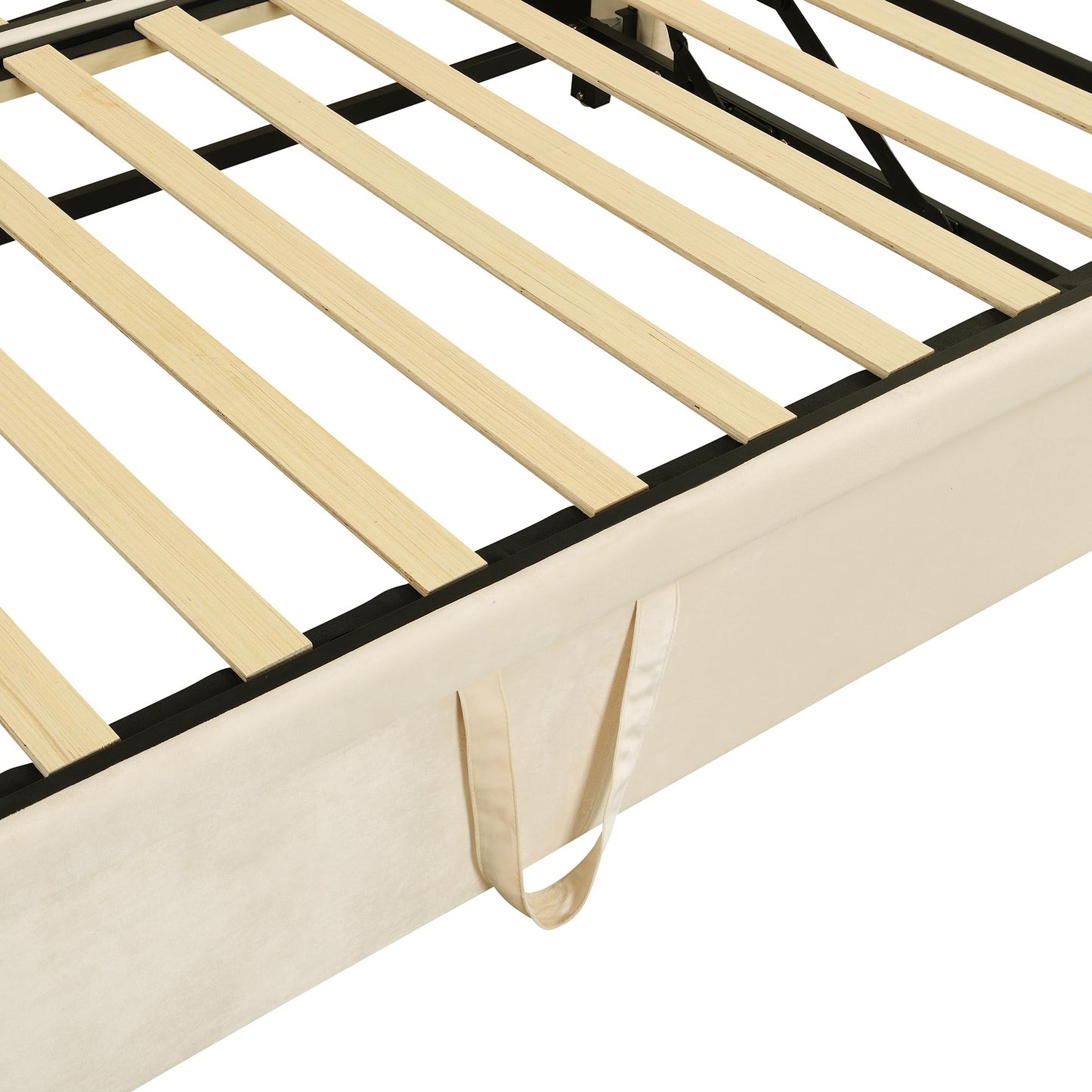 KTATK Twin Size Velvet Upholstered Daybed with Pop Up Trundle,Extendable Wooden Bed Frame,W/Backrest and Armrests,Twin-Size to King-Size,for Living Room Apartment,Beige