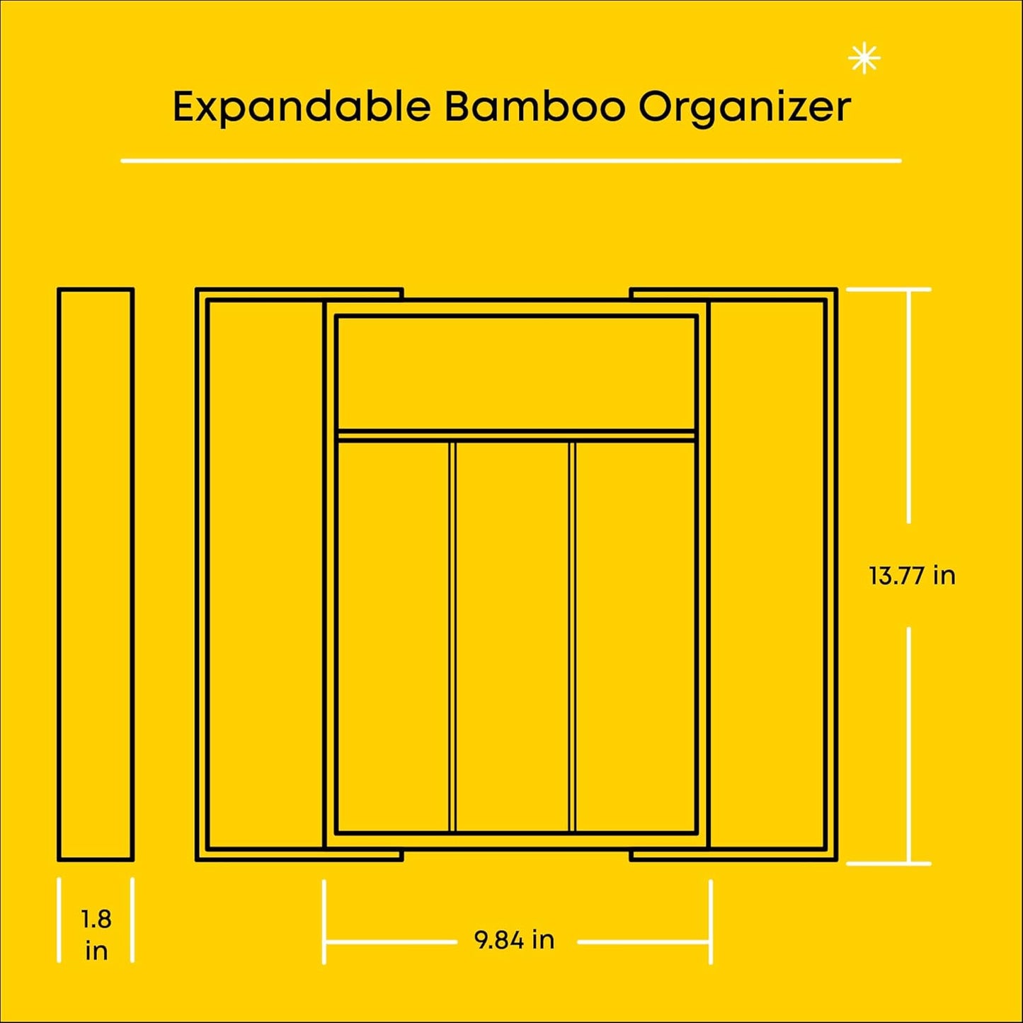 JoyJolt Bamboo Expandable Drawer Organizer for Kitchen Utensils, Adjustable Cutlery Tray with 4-6 Slots