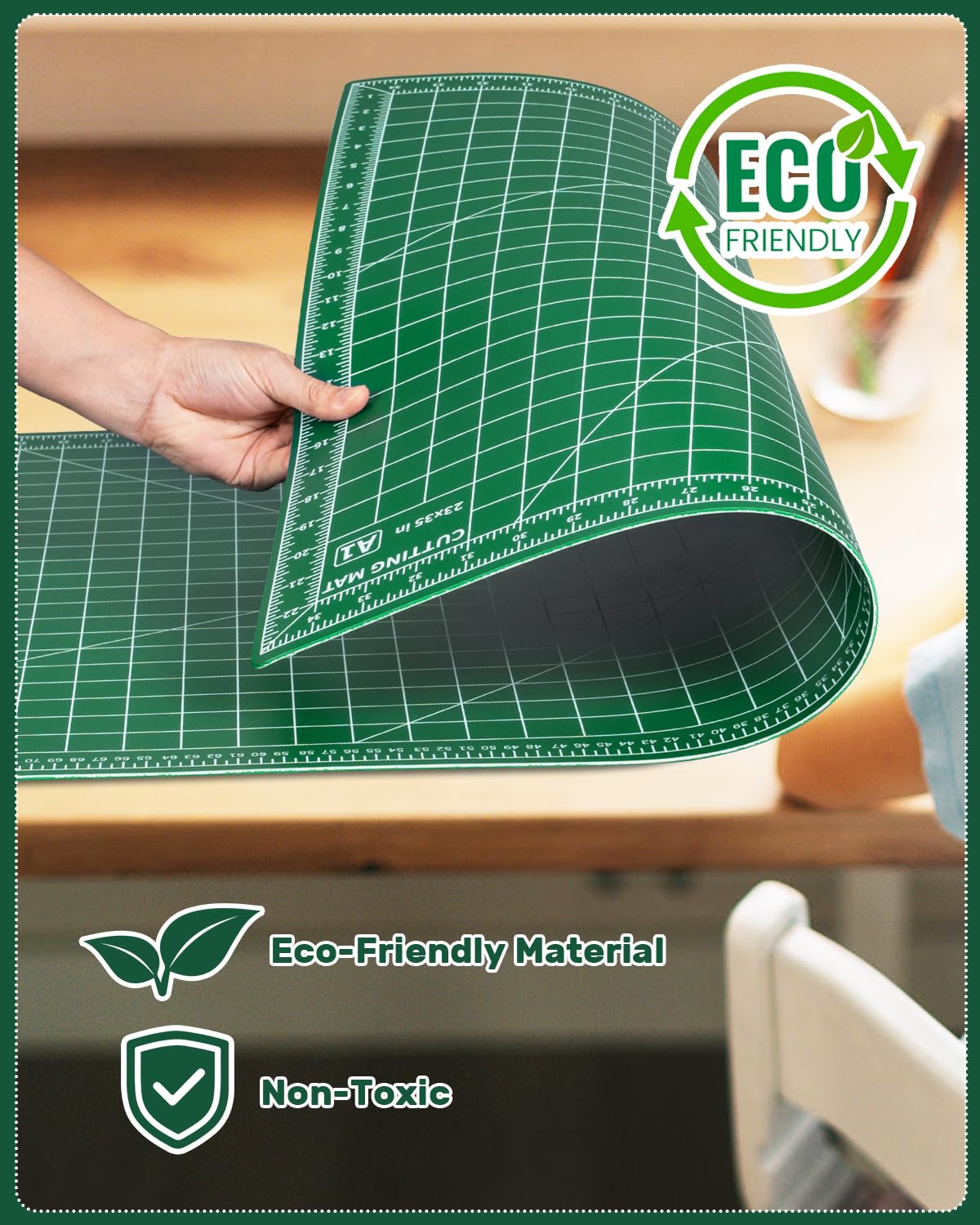 Tujurich Self Healing Cutting Mat, 23" x 35", Double-Sided Rotary Cutting Mat for Sewing, Quilting, Scrapbooking, Fabric & Craft Cutting Board, (A1), Green