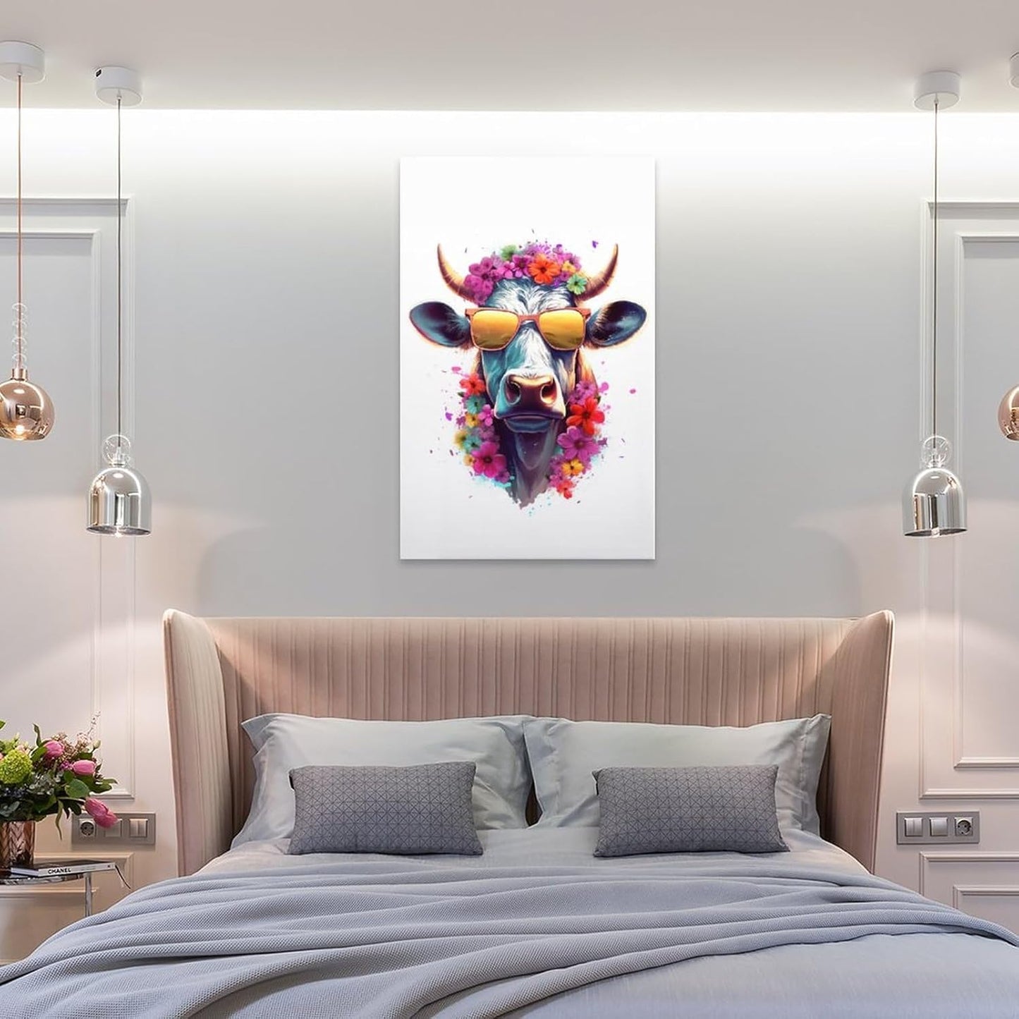 HHGaoArt Highland Cow Poster, Canvas Wall Art Animal Picture for Nursery and Kitchen Room (16x24inch-Unframed)