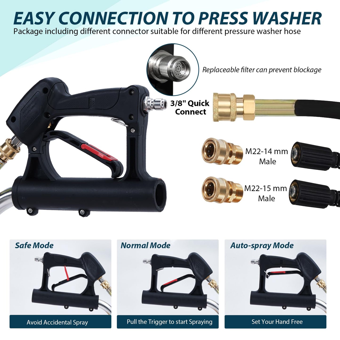 Kiarixo 24" Pressure Washer Surface Cleaner with Dual Handle 4 Wheels, 3/8" Connector, 2 Replacement Nozzles, Stainless Steel Power Washer Housing Accessory for Driveways Decks Sidewalk Patio Cleaning