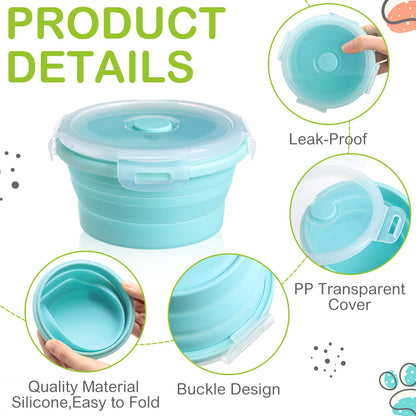 Suclain 4 Pcs Camping Bowl with Lid Collapsible Silicone Lunch Box Salad Bowl Expandable Food Storage Container Folding Travel Container for Hiking Camping(Red, Pink, Blue, Green,12 oz)