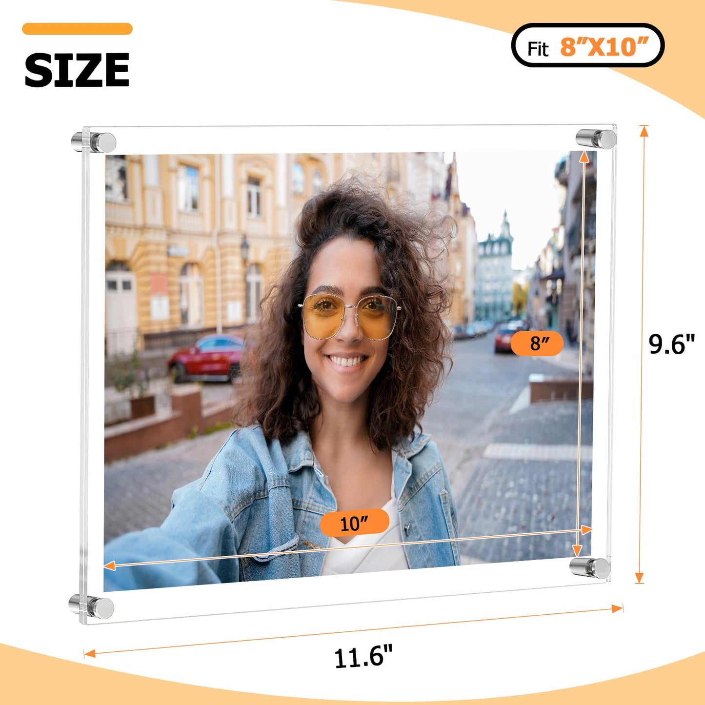 Luxy Float 8x10 Floating Acrylic Wall Frames 2 Pack, Clear Frameless Picture Frames with Standoff Mounts, Transparent Lucite Photo Display for Home, Office, Posters, or Art Prints