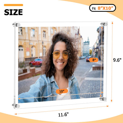 Luxy Float 8x10 Floating Acrylic Wall Frames 2 Pack, Clear Frameless Picture Frames with Standoff Mounts, Transparent Lucite Photo Display for Home, Office, Posters, or Art Prints