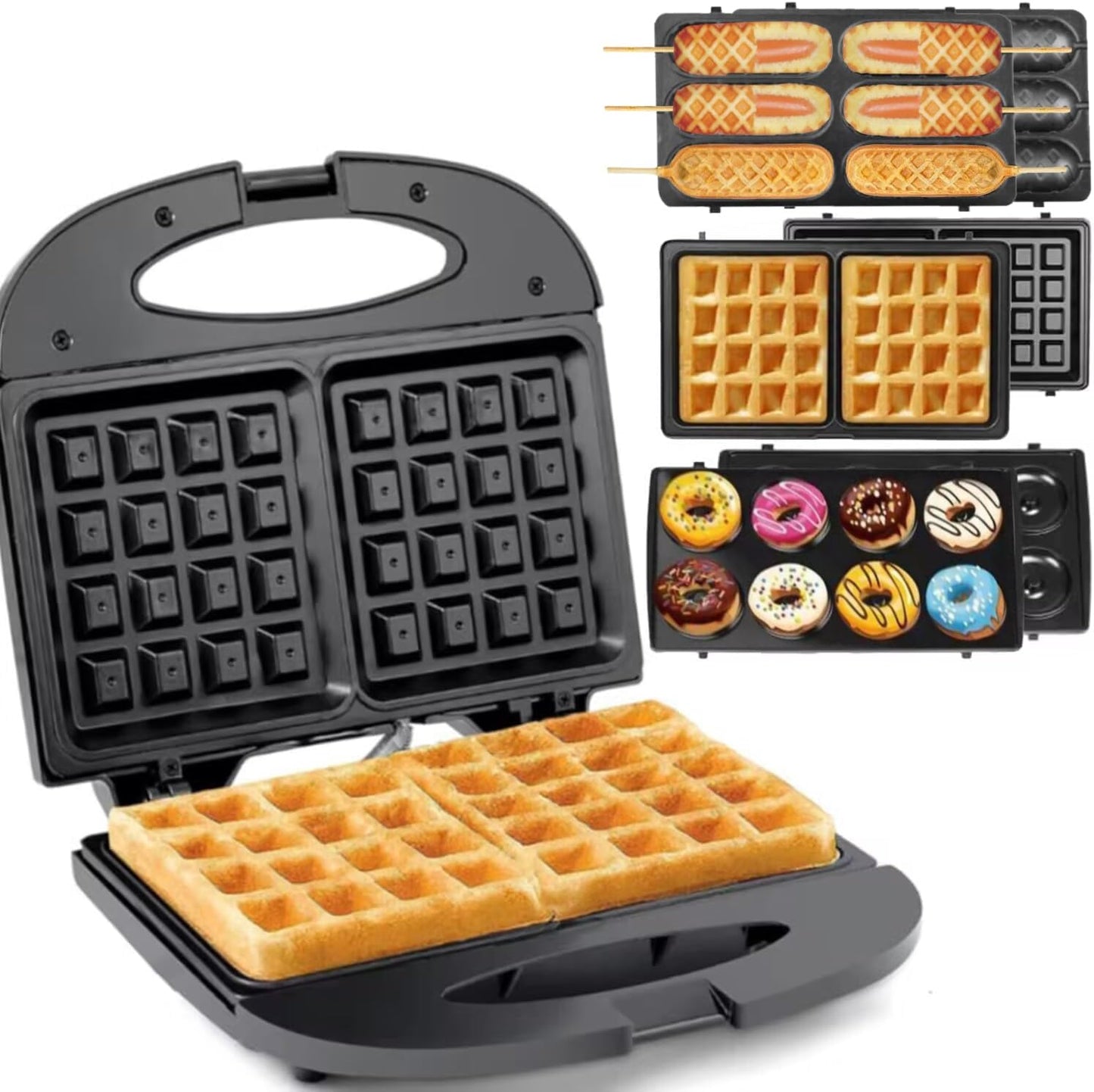 Waffle Maker, Donut, Hot Dog Machine Set, 3-in-1 Multifunctional Breakfast Maker for Home, Kitchen, Snacks
