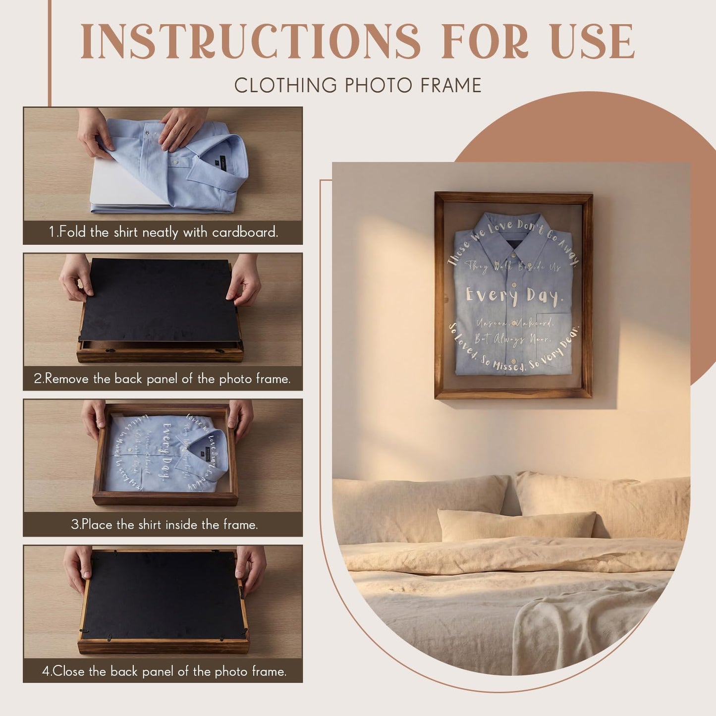 Novabright Sympathy Gifts for Loss of Father Husband Dad Mother- Memorial Clothing Display Shadow Box Frame for Keepsakes Decorations, Bereavement Remembrance for Loss of Loved One, 14.1x11x2, Brown