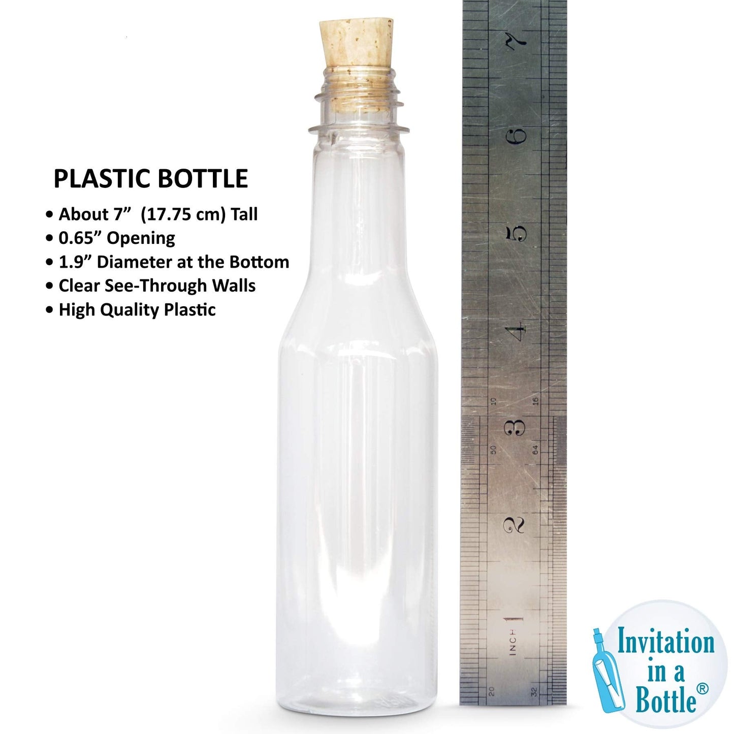 Plastic Bottles & Corks Set (20) - Clear PET Plastic Potion Bottles with Cork - Small Bottles with Cork & Tiny Jars with Cork Bottles for Invitation in a Bottle, Message in Plastic Bottle, DIY Crafts