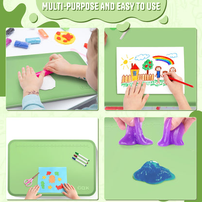 Silicone Art Mat for Crafts, 24" x 16" Painting Mat for Kids with Raised Sides to Stay Tidy, Paint Craft Mats for Clay, Resin, Slime, Jewelry-Making & Crafts Creation (Green)