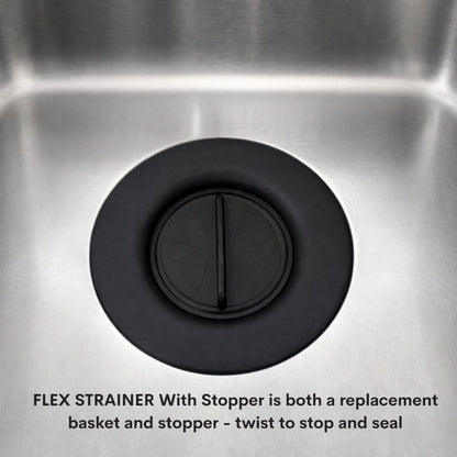 Flex Strainer® Sink Drain Strainer with Optional Stopper – No Center Stem, Fits Standard 3½” Sink Drains & Disposals – Easy Clean, Dishwasher Safe – Made in USA – Black, 2-Pack