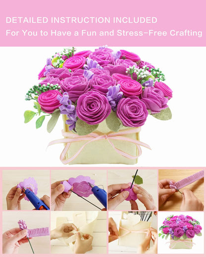 BAZIMA DIY Felt Flower Art Craft Kit - Felt Rose and Lavender Kit, Floral Gifts - Arrange Pre-Cut Flowers and Foliage