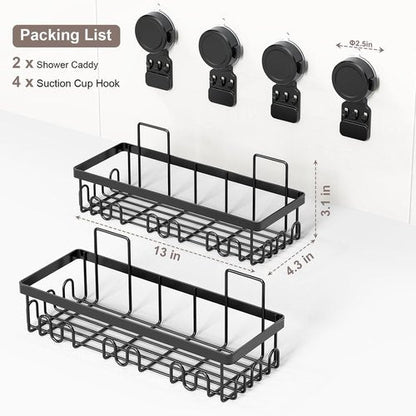 JOTPE Shower Caddy - No Drill Suction Cup Organizer | Waterproof & Removable, Holds 40 lbs, Black