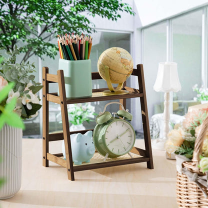 1 2 Countertop Display(Brown,10.2 Inch) Yalikop Pcs Tier Matcha Station Shelf Bamboo Coffee Mug Stand Storage Rack