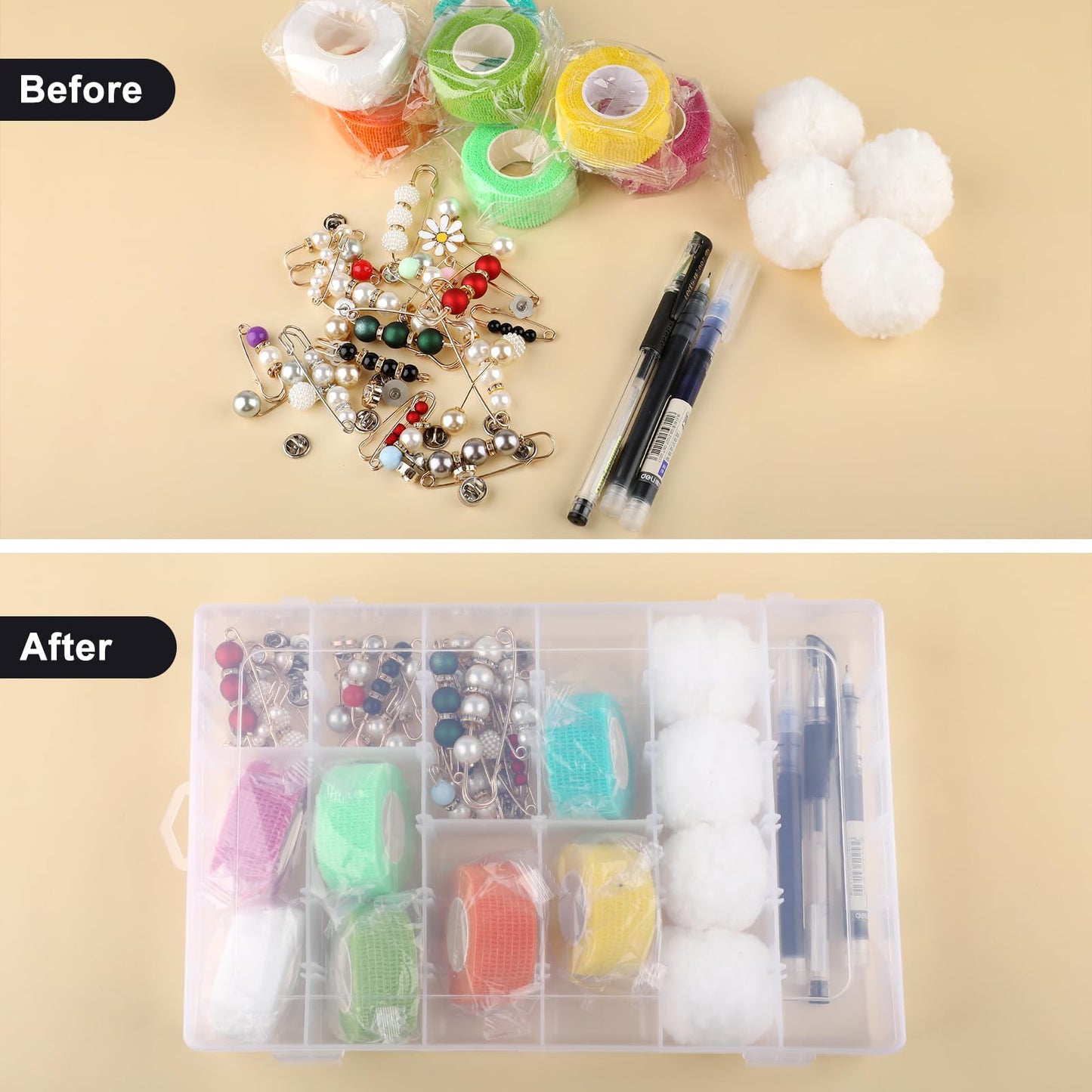 Sopoloray 4 Pack 36 Grid Bead Organizer Box, Clear Plastic Small Parts Organizer with Dividers, Bead Storage Containers for Jewelry Craft DIY Thread Fishing Tackle