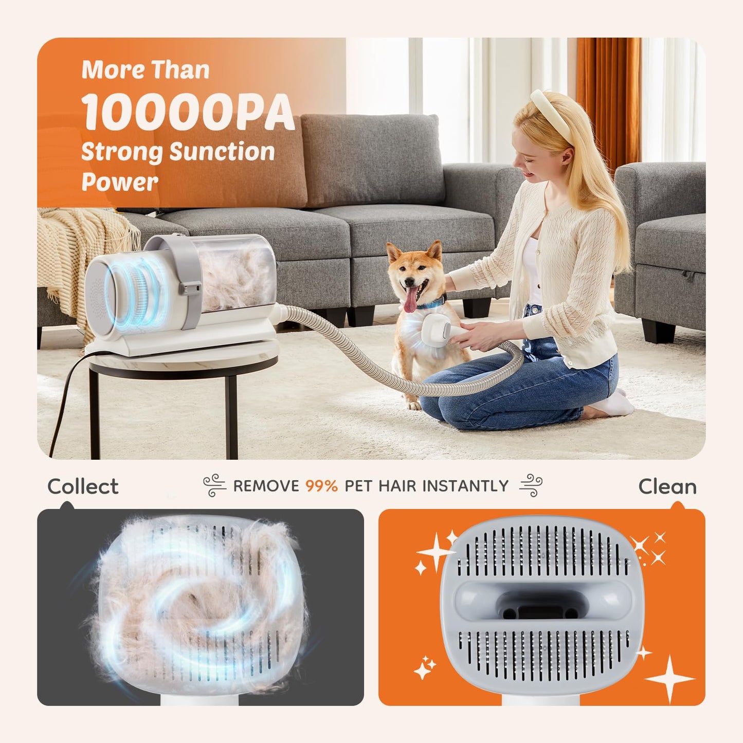 Sweetcrispy Pet Grooming Vacuum Kit, Professional Dog Grooming Clippers with 2.5L Cup, 3 Suction Modes, Cordless Clippers, 5 Groomer Tools, Low Noise Pet Hair Trimmer for Dogs, Cats and Other Animals