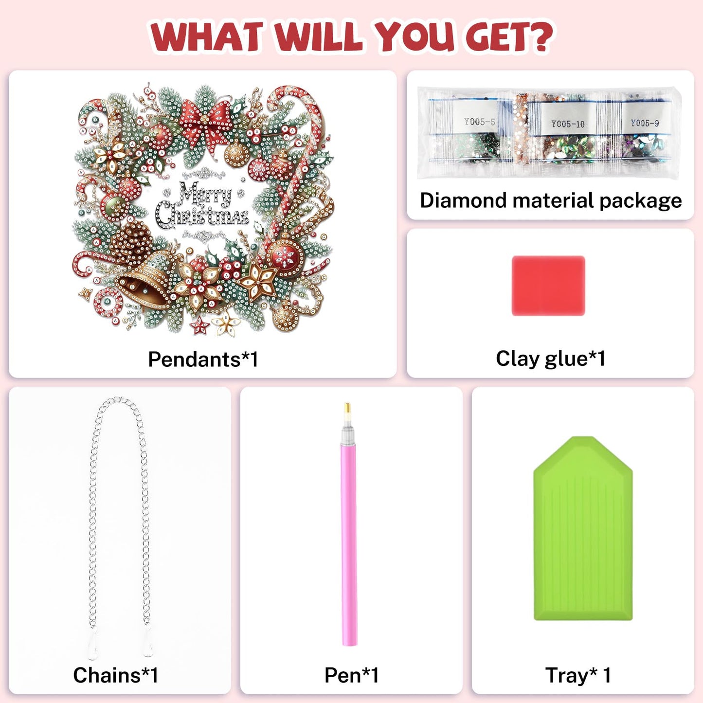 Bowetile Merry Christmas Diamond Art Hanging Wreath Kits for Adults, Diamond Art Suncatchers, 5D Special Shape Diamond Painting Pendant Window Ornament Christmas Gifts for Home Door Wall Decor