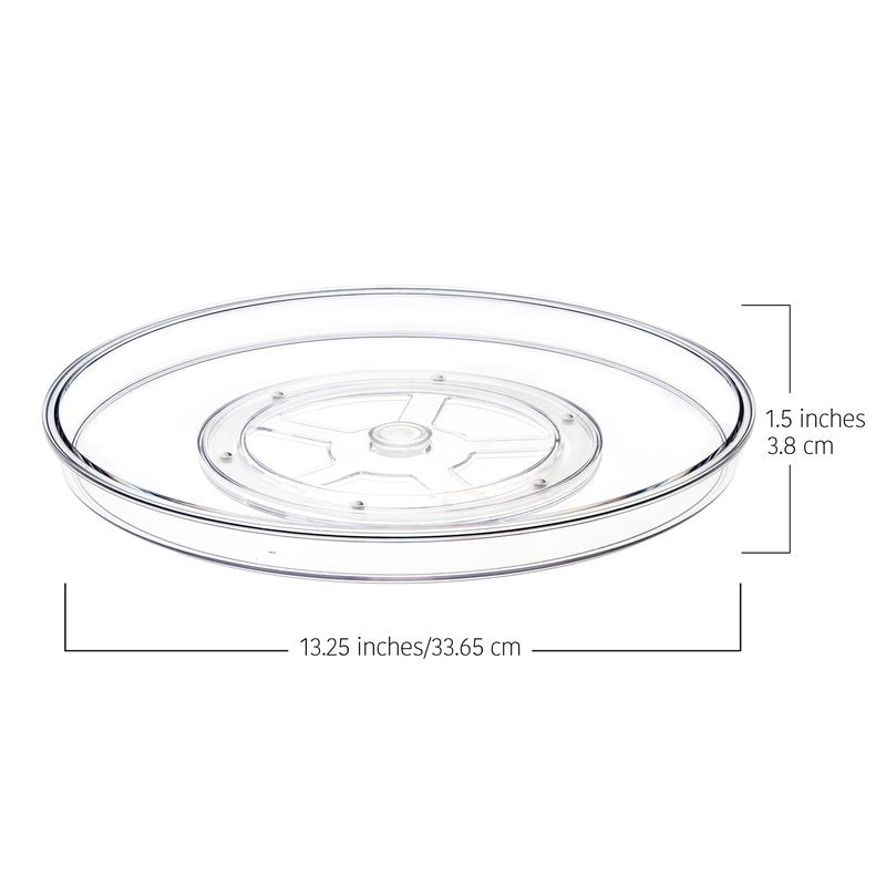 primebox 13.25" Lazy Susan Organizer. 360 Degree Rotating Turntable for Cabinets, Fridge, Pantry, Bathroom, Under Sink Organizing, Countertops, Vanity, Organizer for Spices Clear 4 Pack