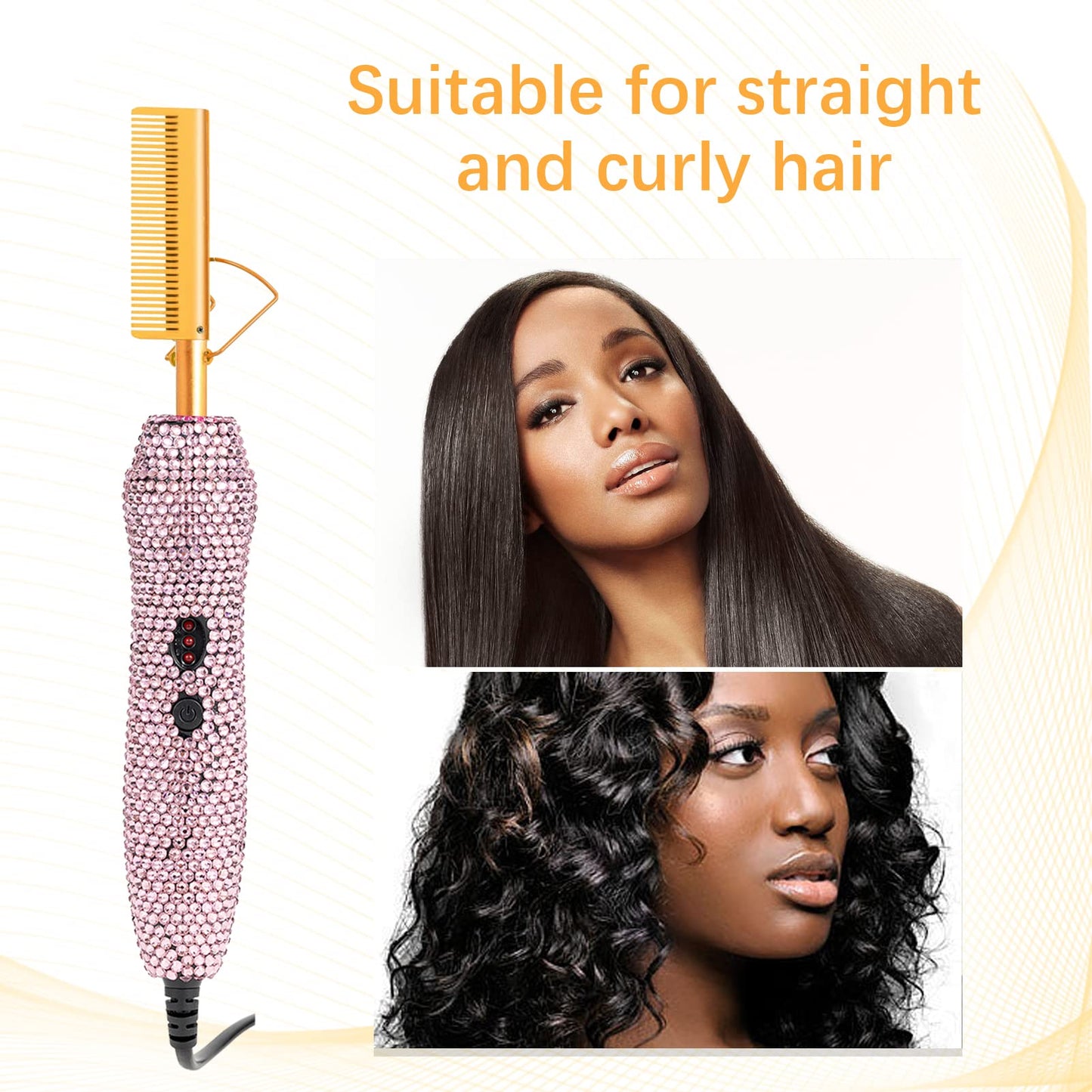 Electric Hot Comb Hair Straightener, Deluxe Electrical Straightening Comb Curling Iron for Natural Black Wigs, Hot Comb Electric for Wigs Pressing Combs with Wig Glue Melting Spray Hair Wax Stick