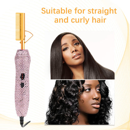 Electric Hot Comb Hair Straightener, Deluxe Electrical Straightening Comb Curling Iron for Natural Black Wigs, Hot Comb Electric for Wigs Pressing Combs with Wig Glue Melting Spray Hair Wax Stick
