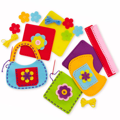 Serabeena Sewing Kit for Kids - Sew Your Own Felt Bags with Handles | Beginner Craft Kit Ages 6-8 | 6 Screen-Free No-Mess DIY Sewing Projects & Accessories