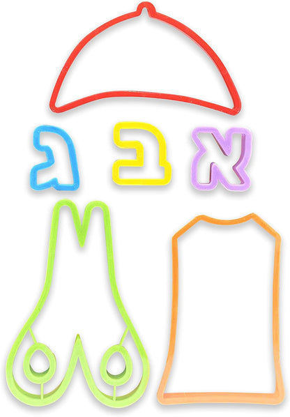Upsherinish Cookie Cutters Set, Jewish Boy Kit, 6 Piece Set Includes Kippah, Tzizit, Scissors, Aleph, Bet, Gimmel