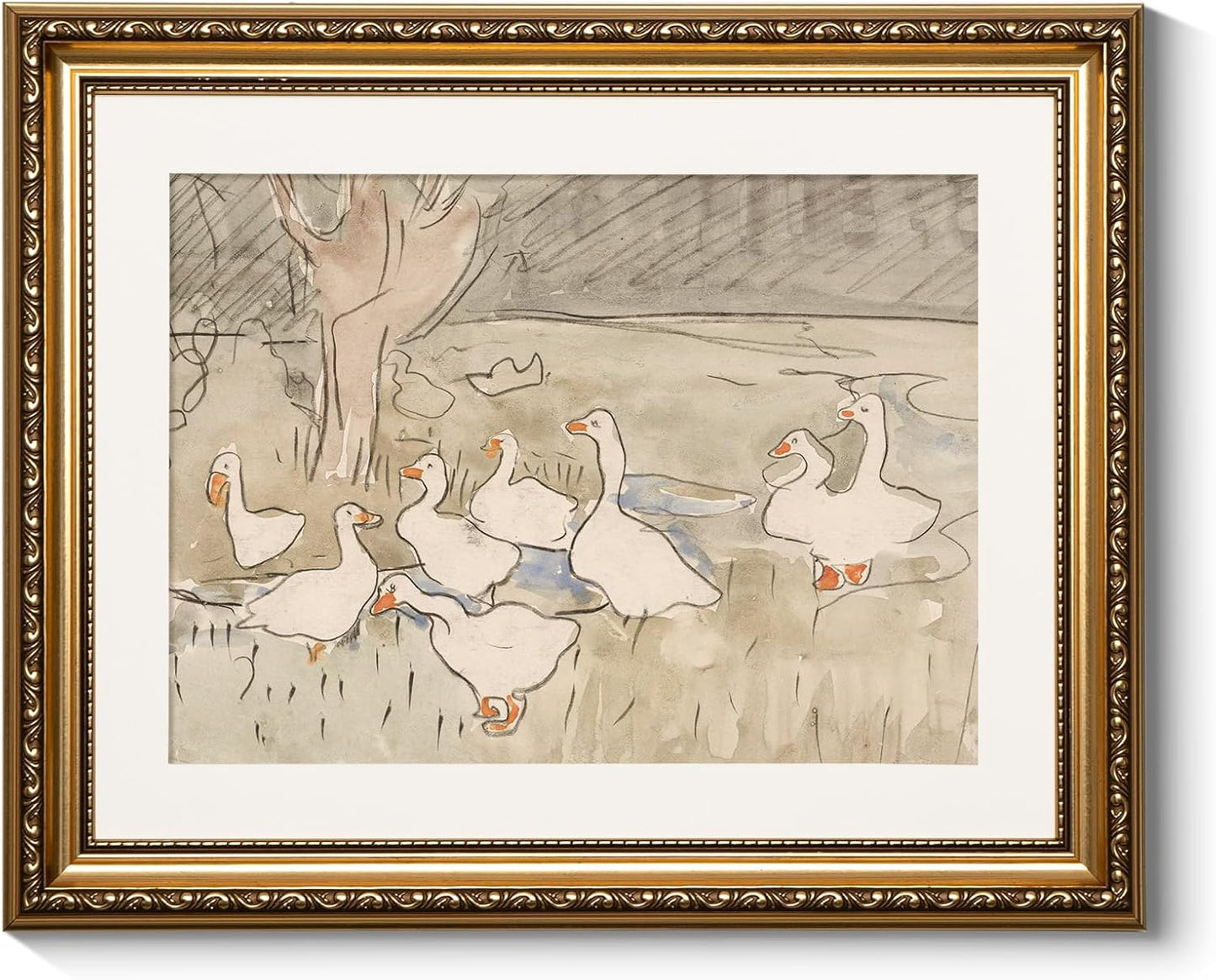 13x16 inch ARPEOTCY Vintage Gold Framed Wall Art, Farmhouse Nursery Duck Paintings, Rustic Canvas Prints Artwork