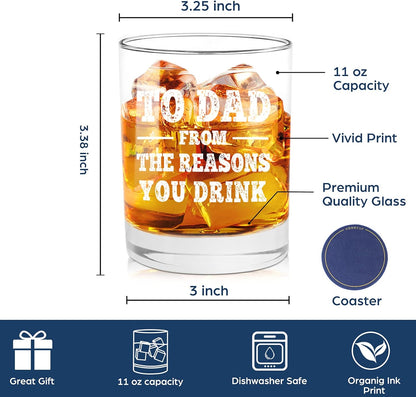 NBOOCUP Funny Whiskey Glass Gift for Dad - To Dad From The Reasons You Drink, Novelty Birthday/Christmas Present, 11 oz