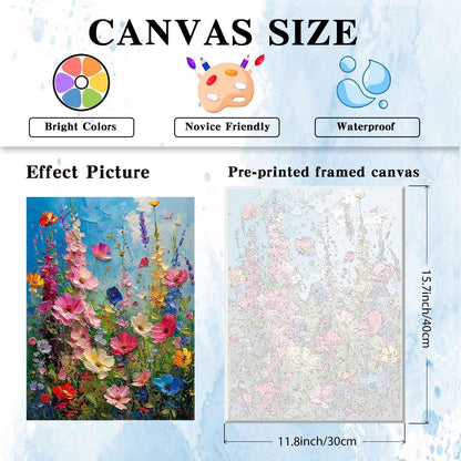 Ausanrl Wild Flowers Framed Paint by Numbers Wooden Easel-Adult Paint by Number Kits on Canvas Framed,Flowers Paint by Numbers with Frame,Gifts and Home Wall Decor 12x16inch