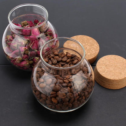 DNIENKGE 17oz Spherical Glass Jar with Cork Lid Airtight - Kitchen Glass Jar for Preserving and Storing candy, tea, Coffee, Spice, flour, Beans etc (2)