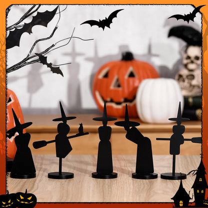 Burbell 5 Pcs Halloween Decorations Indoor Halloween Witch Figurines Set Black Metal Halloween Witches Decor Stylish Witch Scene Figurine Standing Decor for Witch Sabbath Home Table Shelf