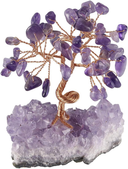mookaitedecor Amethyst Crystal Tree with Cluster Crystals Base, Bonsai Money Tree for Wealth and Luck