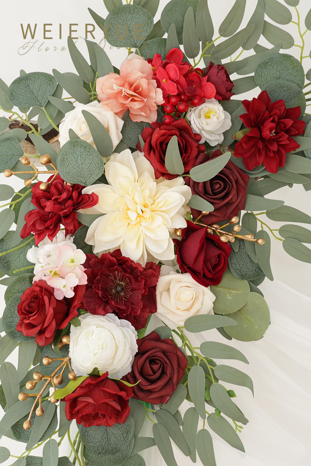 WEIERYUE Artificial Wedding Arch Flowers Kit(Pack of 3),2Pcs Artificial Flower Arch Decor,1Pcs Sheer Drape for Wedding Ceremony Arbor for WeddingCeremony (Burgundy Wedding)