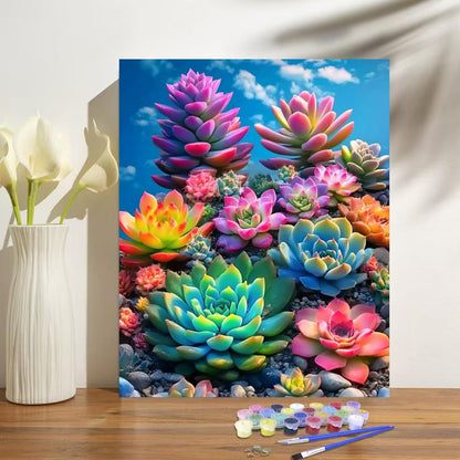 obterie Plant Paint by Numbers Kit for Adults Beginner Succulents Oil Painting Kit Adult Paint by Number Kits on Canvas DIY Painting for Beginners Art by Numbers for Gifts Home Wall Decor 16x20 Inch