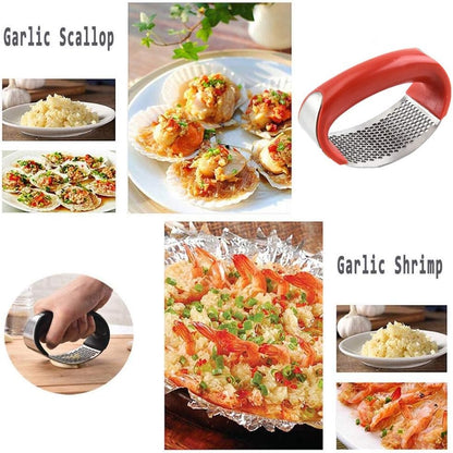 Stainless Steel Garlic Press Rocker Set - Easy Clean Kitchen Tools (Red) for Effortless Cooking