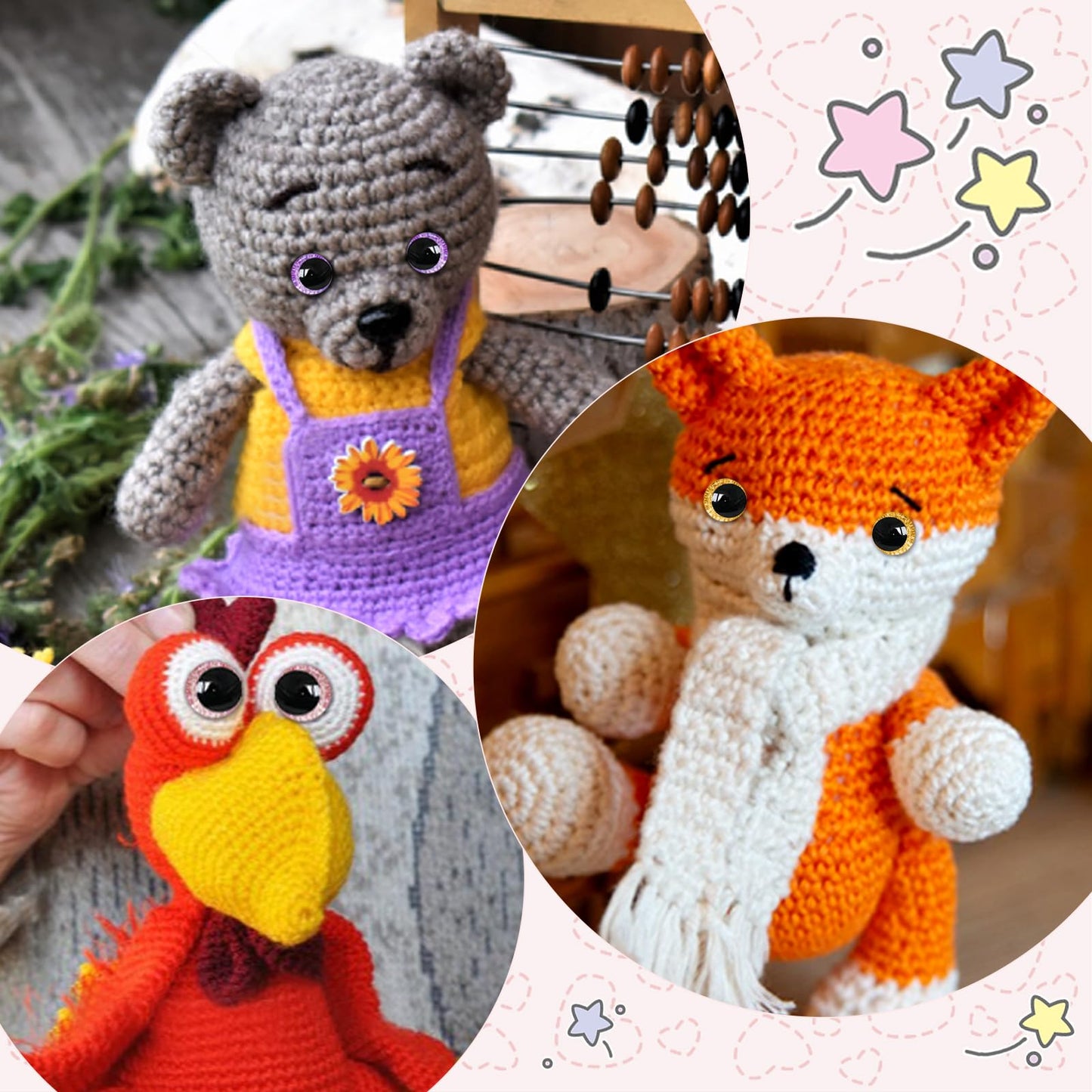 MUCUNNIA 168pcs 3D Glitter Safety Eyes 16-35mm Moon Safety Eyes for Crocheting with Washers Large Safety Eyes for Amigurumi Crochet Eyes for Stuffed Animals Doll Making Gift for Crochet Lovers