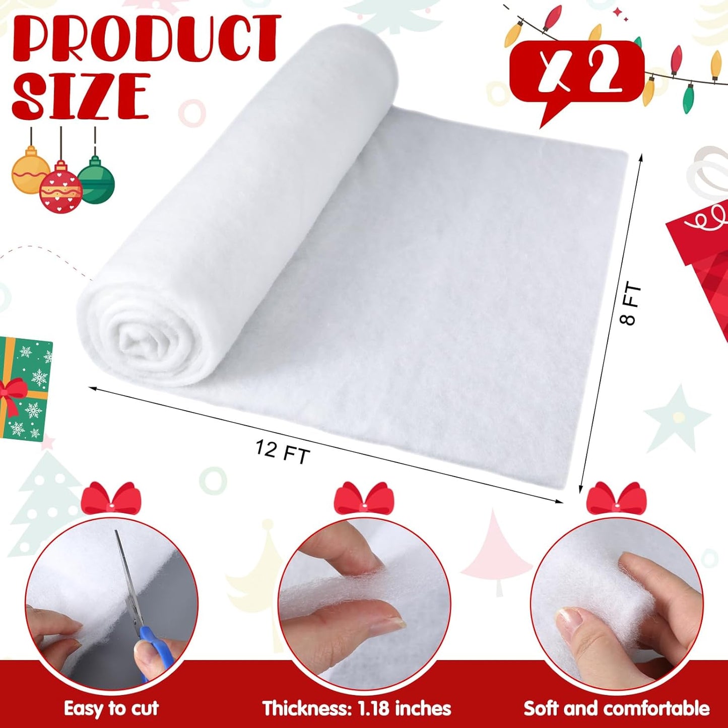 1 Pack 8 12ft Tondiamo ft x Christmas Snow Blanket Roll for Christmas Decorations Village Large Fake Artificial Snow