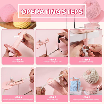 Electric Yarn Winder, Automatic Yarn Ball Winder for Crocheting, Compact Yarn Cake Winder with Strong Tension Stepless Speed for Crocheting & Knitting, Ideal Helper for Yarn Lovers (Pink)
