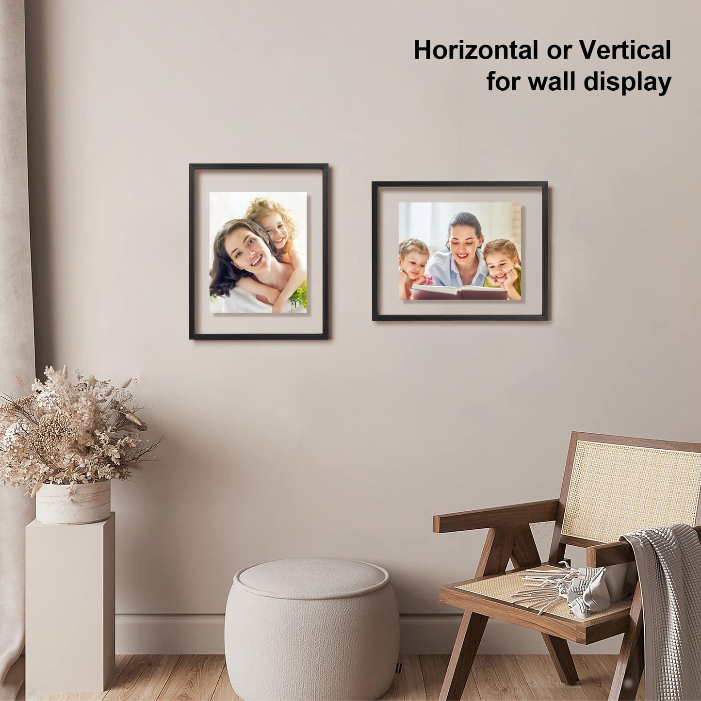 Egofine 11x14 Floating Frames Set of 2, Double Plexiglass Picture Frame, Made of Solid Wood Display Any Size Photo up to 11x14, Wall Mount or Tabletop Standing, Faded Black