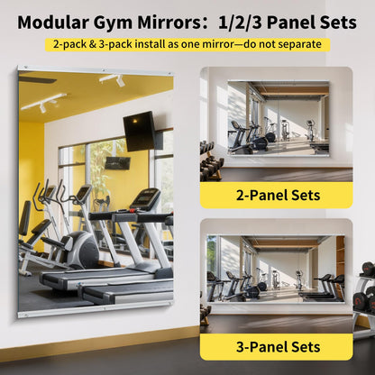 InfiniGlass Home Gym Mirror - 55x28 Inch, 3PCS Frameless Tempered Glass Full Body Mirror for Wall Mount - Ideal for Yoga, Workout, Bedroom, Dance Studio (Silver)